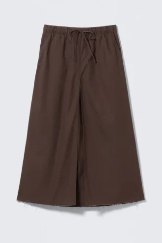 Drawstring Cotton Canvas Maxi Skirt – Dark Brown