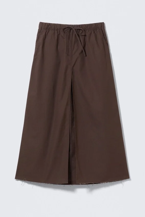 Drawstring Cotton Canvas Maxi Skirt – Dark Brown Drawstring Cotton Canvas Maxi Skirt – Dark Brown