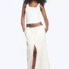Drawstring Cotton Canvas Maxi Skirt – White Drawstring Cotton Canvas Maxi Skirt – White