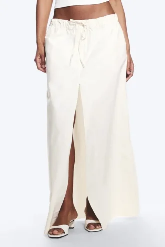 Drawstring Cotton Canvas Maxi Skirt – White