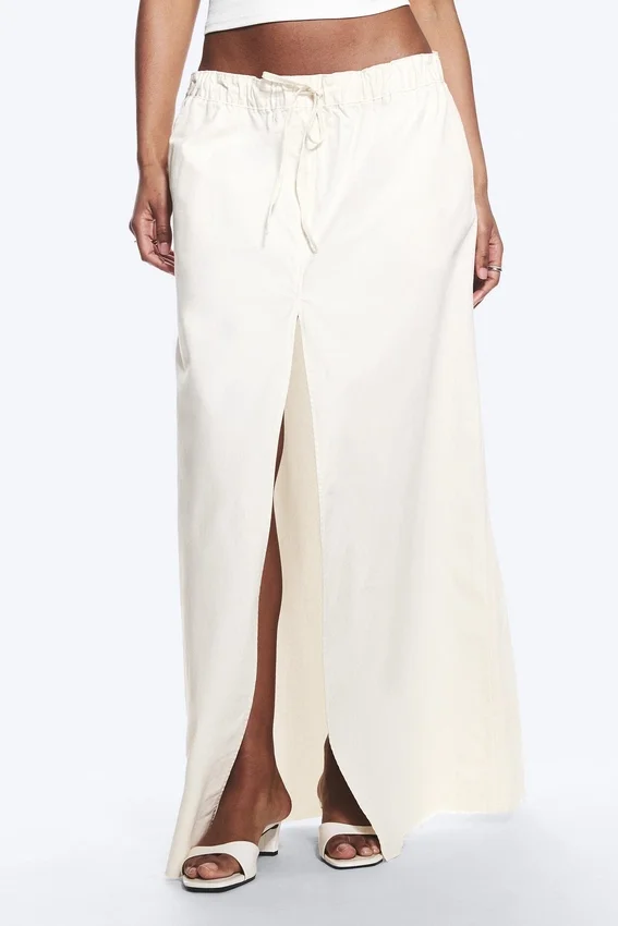 Drawstring Cotton Canvas Maxi Skirt – White Drawstring Cotton Canvas Maxi Skirt – White