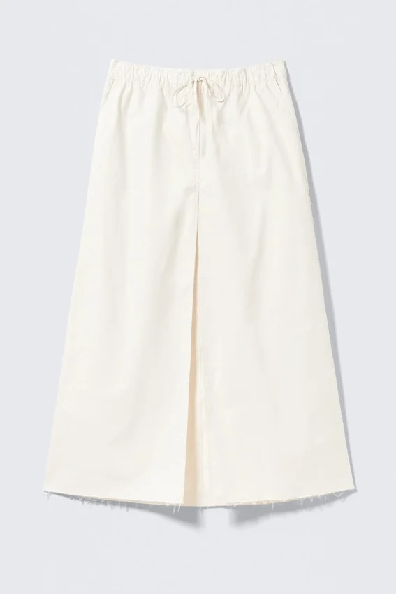Drawstring Cotton Canvas Maxi Skirt – White Drawstring Cotton Canvas Maxi Skirt – White