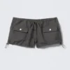 Drawstring Mini Cargo Shorts – Dark Grey Melange Drawstring Mini Cargo Shorts – Dark Grey Melange