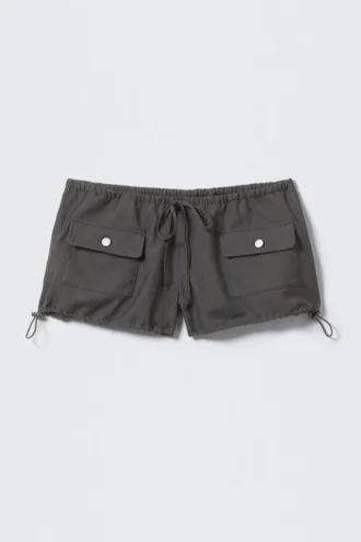 Drawstring Mini Cargo Shorts – Dark Grey Melange Drawstring Mini Cargo Shorts – Dark Grey Melange