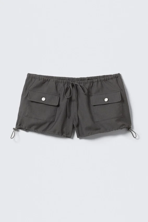 Drawstring Mini Cargo Shorts – Dark Grey Melange Drawstring Mini Cargo Shorts – Dark Grey Melange