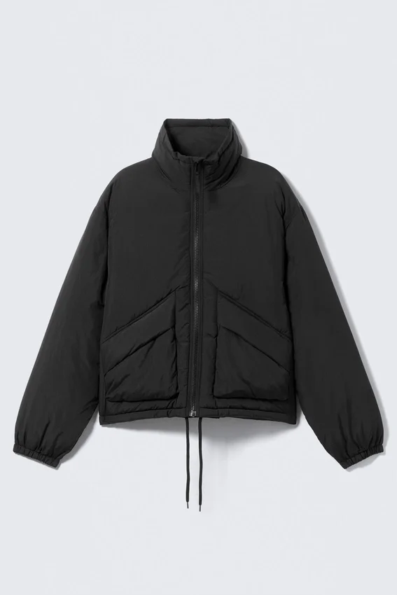 Drawstring Nylon Puffer Jacket – Black Drawstring Nylon Puffer Jacket – Black