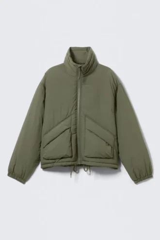 Drawstring Nylon Puffer Jacket – Sage Green