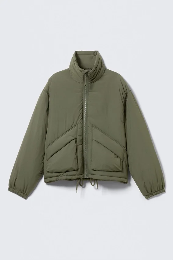 Drawstring Nylon Puffer Jacket – Sage Green Drawstring Nylon Puffer Jacket – Sage Green