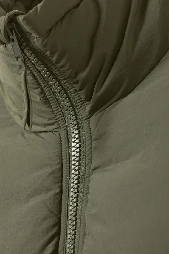 Drawstring Nylon Puffer Jacket – Sage Green Drawstring Nylon Puffer Jacket – Sage Green