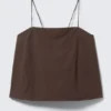 Drawstring Poplin Strap Top – Dark Brown Drawstring Poplin Strap Top – Dark Brown