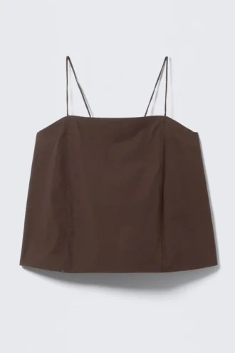 Drawstring Poplin Strap Top – Dark Brown