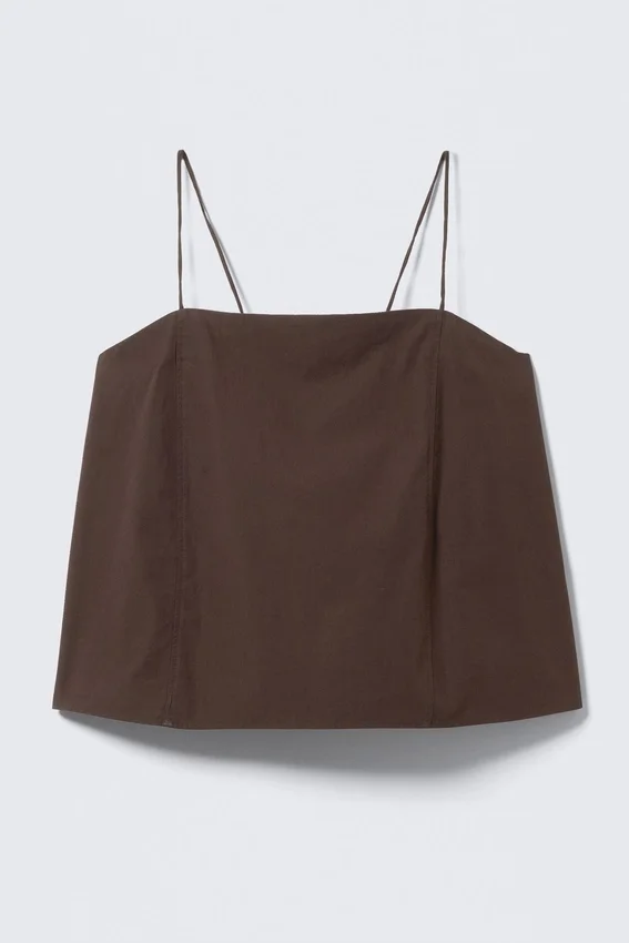 Drawstring Poplin Strap Top – Dark Brown Drawstring Poplin Strap Top – Dark Brown