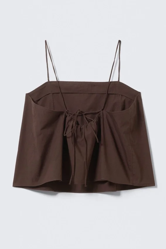 Drawstring Poplin Strap Top – Dark Brown Drawstring Poplin Strap Top – Dark Brown