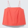 Drawstring Poplin Strap Top – Light Red Drawstring Poplin Strap Top – Light Red
