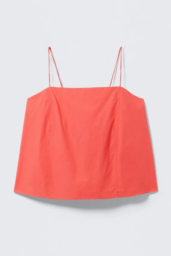 Drawstring Poplin Strap Top – Light Red Drawstring Poplin Strap Top – Light Red