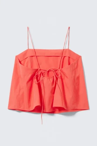 Drawstring Poplin Strap Top – Light Red