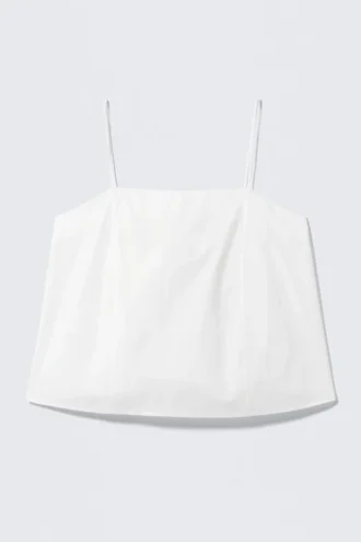 Drawstring Poplin Strap Top – White