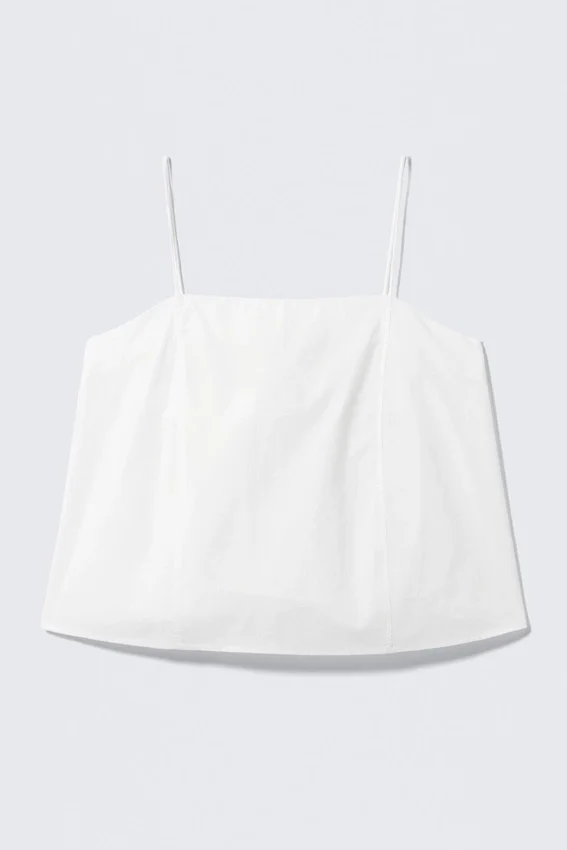 Drawstring Poplin Strap Top – White Drawstring Poplin Strap Top – White
