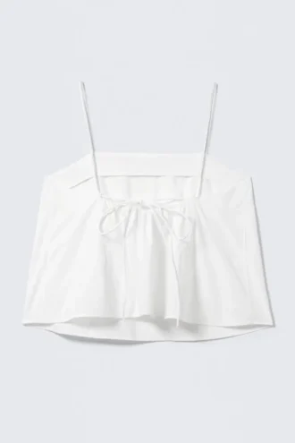 Drawstring Poplin Strap Top – White