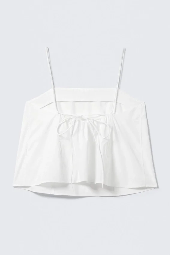 Drawstring Poplin Strap Top – White Drawstring Poplin Strap Top – White