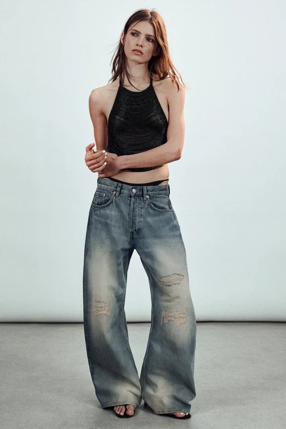 Drift Low Rise Loose Barrel Jeans – Mid Blue – Medium Blue Drift Low Rise Loose Barrel Jeans – Mid Blue – Medium Blue