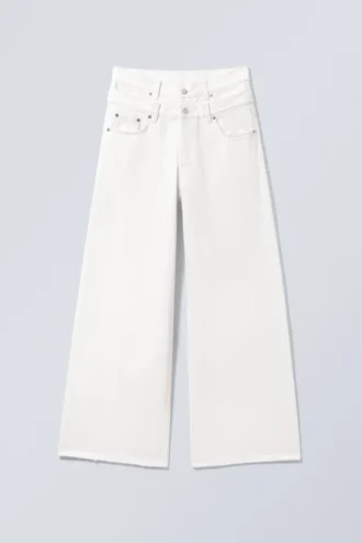 Dual High Waisted Loose Wide Jeans – White Dual High Waisted Loose Wide Jeans – White