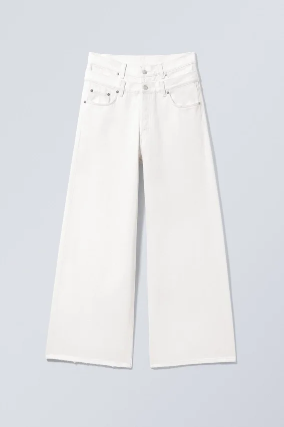 Dual High Waisted Loose Wide Jeans – White Dual High Waisted Loose Wide Jeans – White