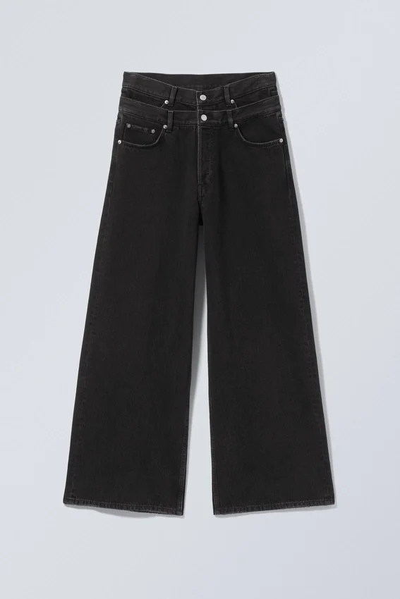 Dual High Waisted Loose Wide Leg Jeans – Tuned Black – Black Dual High Waisted Loose Wide Leg Jeans – Tuned Black – Black