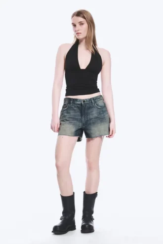 Duchess Low Rise Distressed Mini Denim Shorts – Baltic Blue – Dark Blue