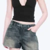 Duchess Low Rise Distressed Mini Denim Shorts – Baltic Blue – Dark Blue Duchess Low Rise Distressed Mini Denim Shorts – Baltic Blue – Dark Blue