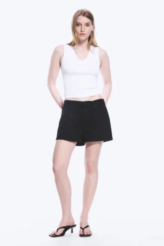Duchess Low Rise Distressed Mini Denim Shorts – Black Rinse – Black