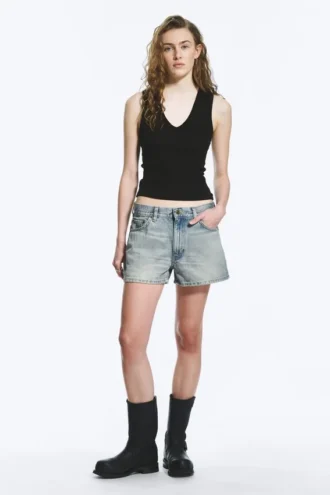 Duchess Low Rise Distressed Mini Denim Shorts – Port Blue – Light Blue