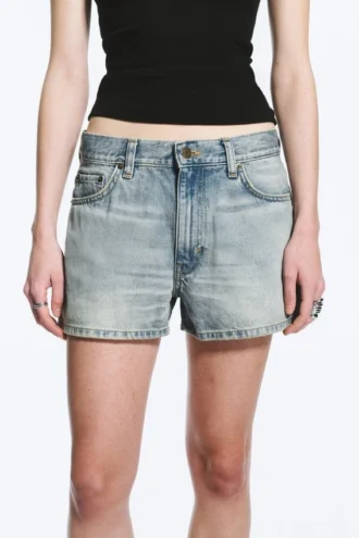Duchess Low Rise Distressed Mini Denim Shorts – Port Blue – Light Blue