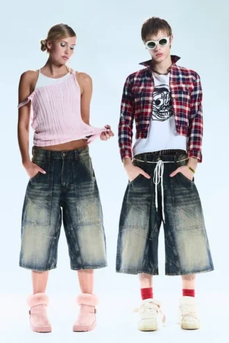Dunno Unisex Loose Fit Carpenter Jorts – Canyon Blue – Dark Blue | Cheap Monday Gb