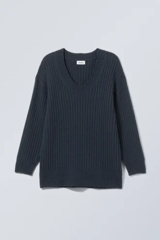 Eden Oversized Wool Blend Sweater – Dark Navy