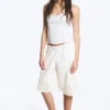 Embroidered Knee Length Cotton Shorts – White Embroidered Knee Length Cotton Shorts – White