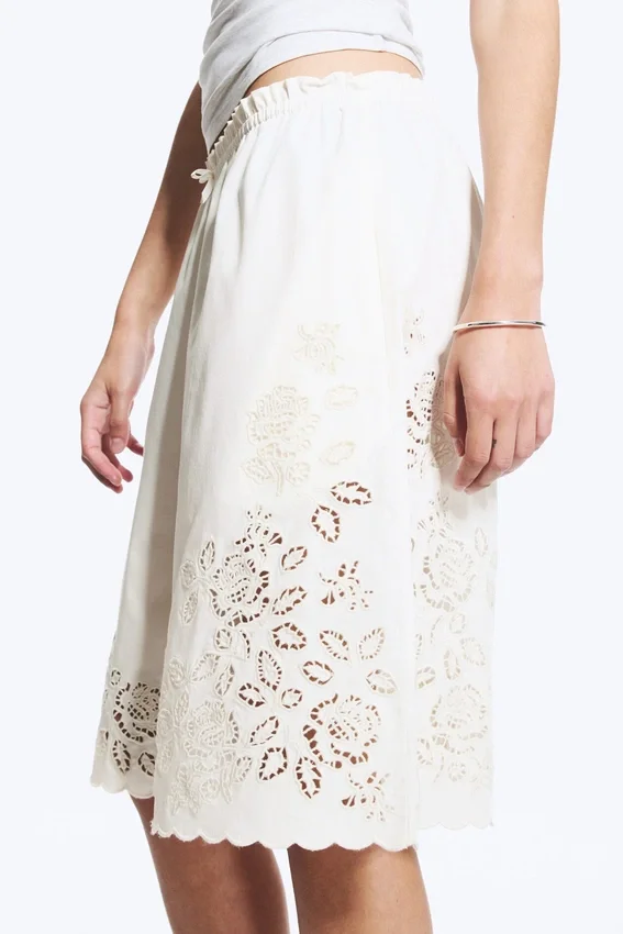 Embroidered Knee Length Cotton Shorts – White Embroidered Knee Length Cotton Shorts – White