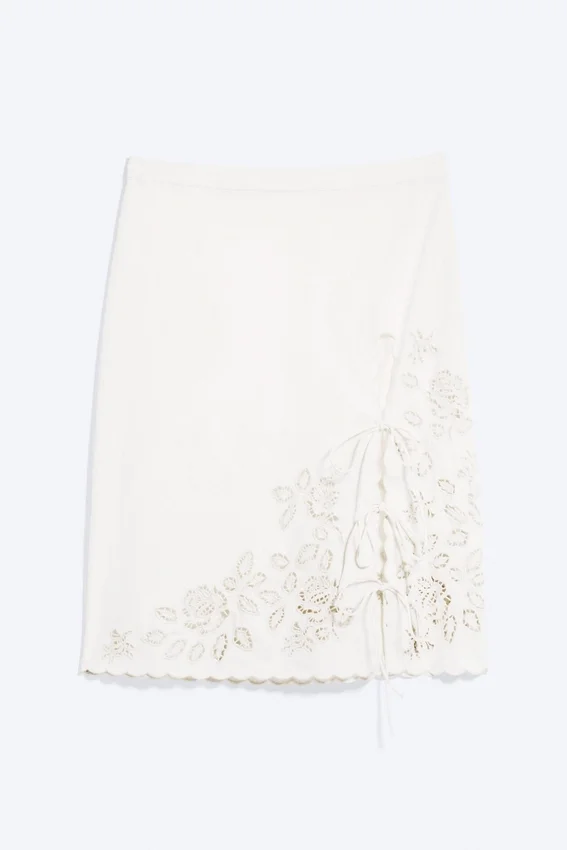 Embroidered Knee Length Cotton Skirt – White Embroidered Knee Length Cotton Skirt – White