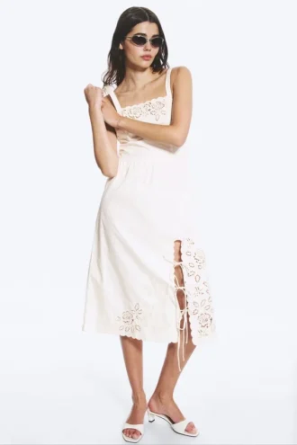 Embroidered Midi Dress – White
