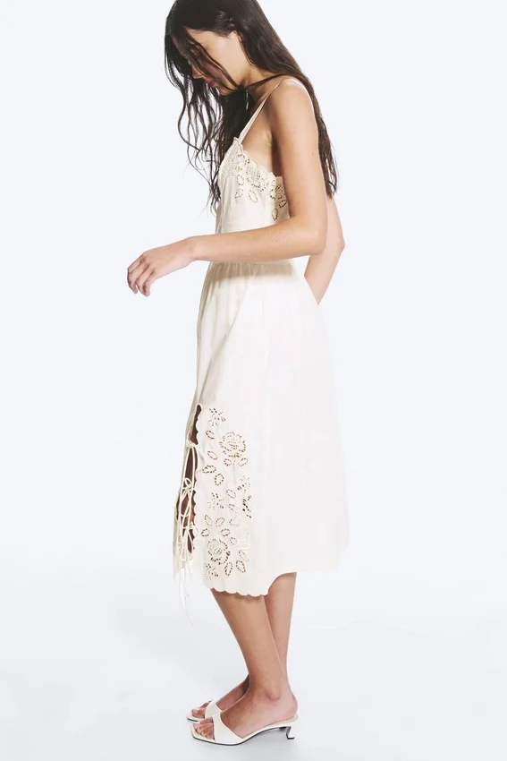 Embroidered Midi Dress – White Embroidered Midi Dress – White