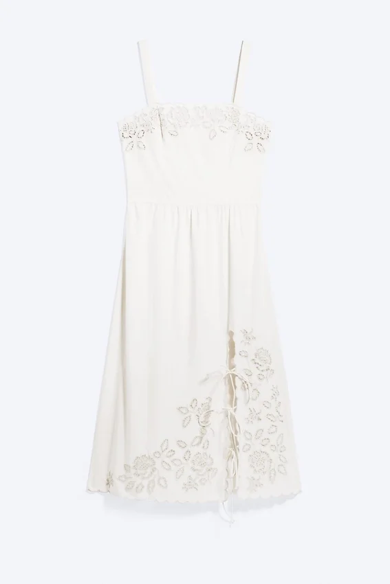 Embroidered Midi Dress – White Embroidered Midi Dress – White
