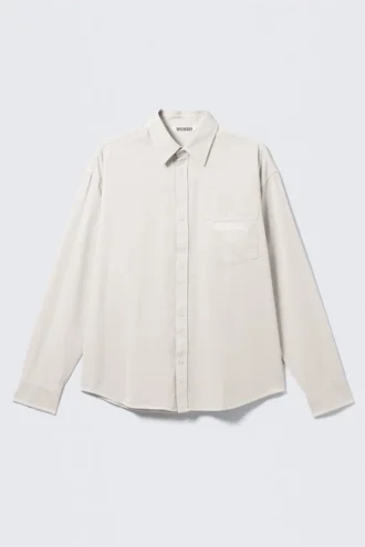 Embroidered Oversized Cotton Shirt – Beige
