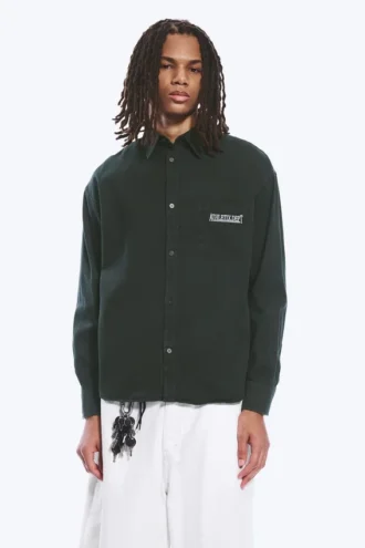 Embroidered Oversized Cotton Shirt – Dark Green