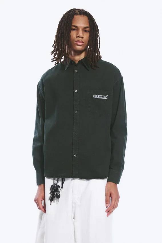 Embroidered Oversized Cotton Shirt – Dark Green Embroidered Oversized Cotton Shirt – Dark Green