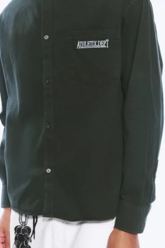 Embroidered Oversized Cotton Shirt – Dark Green