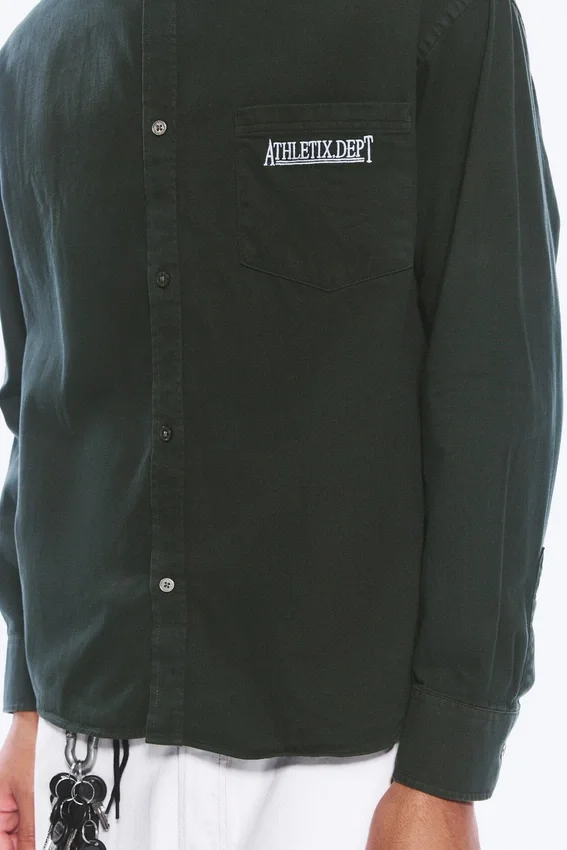 Embroidered Oversized Cotton Shirt – Dark Green Embroidered Oversized Cotton Shirt – Dark Green