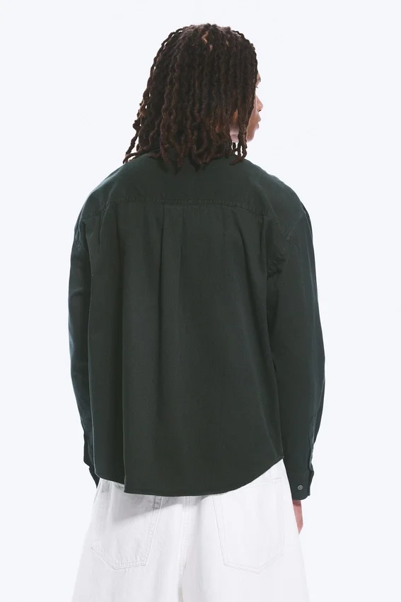 Embroidered Oversized Cotton Shirt – Dark Green Embroidered Oversized Cotton Shirt – Dark Green