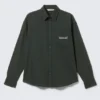 Embroidered Oversized Cotton Shirt – Dark Green Embroidered Oversized Cotton Shirt – Dark Green