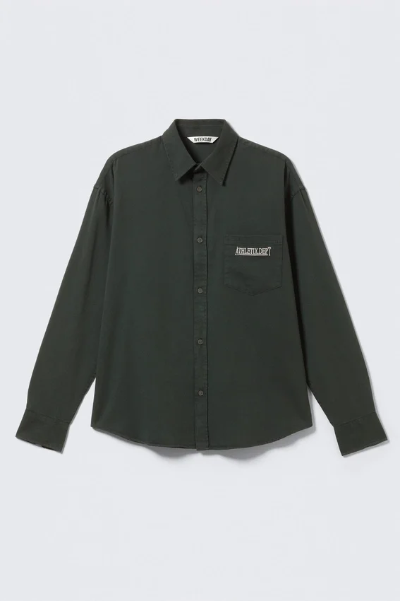 Embroidered Oversized Cotton Shirt – Dark Green Embroidered Oversized Cotton Shirt – Dark Green