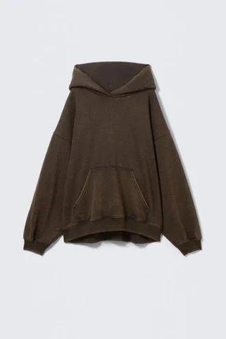 Embroidered Oversized Heavy Hoodie – Dark Brown